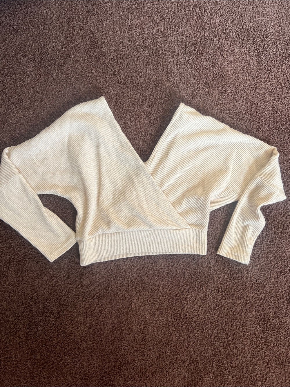 Cream Ribbed Wrap Crop Sweater